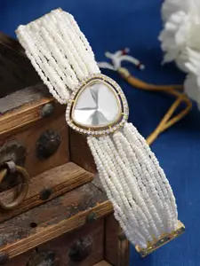 Sanjog Women White & Gold-Plated Kundan Choker Necklace