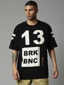 Breakbounce Men Black Typography Printed Pure Cotton T-shirt