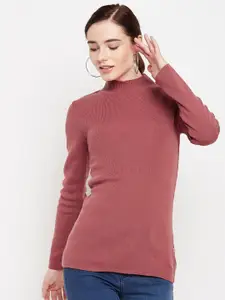 Madame Women Pink Ribbed Pullover