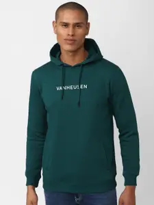 V Dot Men Green Printed Hooded Sweatshirt
