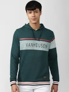 Van Heusen Sport Men Green Printed Hooded Sweatshirt