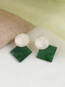 SOHI Gold Plated Green Square Drop Earrings