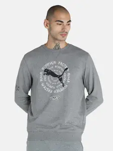 Puma Men Grey Graphic Printed Cotton Pullover Sweatshirt
