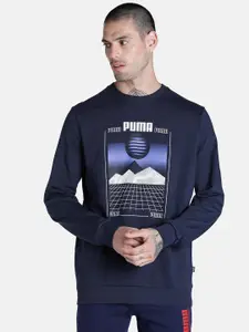 Puma Men Blue 3D Graphic Cotton Regular Fit Sweatshirt