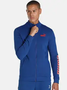 Puma Men Blue Textured Logo Knitted Slim Fit Outdoor Sporty Jacket