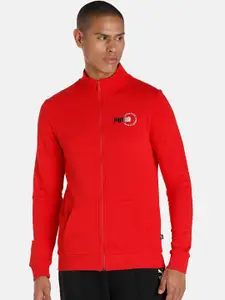 Puma Men Red Knitted Sports Logo Cotton Slim Fit Outdoor Sporty Jacket