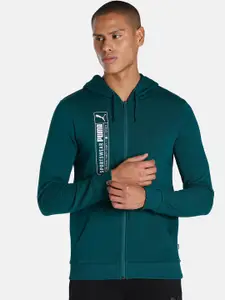 Puma Men Green Futuristic Logo Hooded Slim Fit Jacket