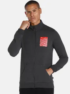 Puma Men Grey Graphic Logo Slim Fit Jacket
