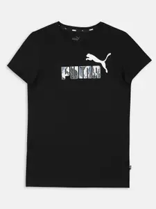 Puma Girls Black Essentials+ Bloom Logo Youth Cotton Regular Fit Tshirt