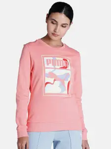 Puma Women Pink Graphic Crew Cotton Regular Fit Sweatshirt