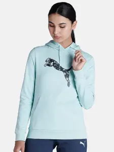 Puma Women Blue Graphic Cotton Regular Fit Sweatshirt