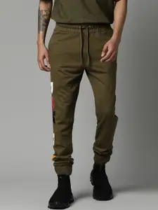Breakbounce Men Olive-Green Printed Pure Cotton Track Pants