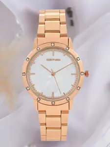 JOKER & WITCH Women White Dial & Rose Gold Toned Stainless Steel Bracelet Style Straps Analogue Watch
