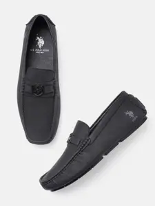 U.S. Polo Assn. Men Textured Driving Shoes With Brand Logo Applique Detail