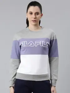 FILA Women Grey Melange Colourblocked Sweatshirt