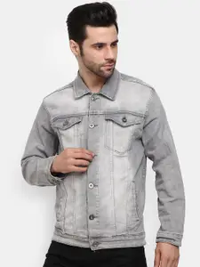 V-Mart Men Grey Washed Denim Regular Jacket