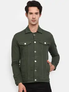 V-Mart Men Olive Green Regular Denim Jacket