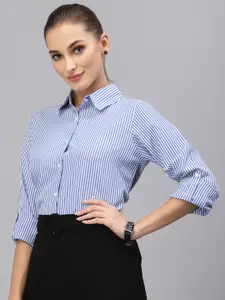 Style Quotient Women Blue Smart Striped Casual Shirt