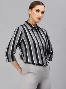Style Quotient Women Grey & Black Striped Formal Shirt