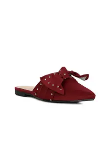 London Rag Women Burgundy Embellished Mules with Bows Flats