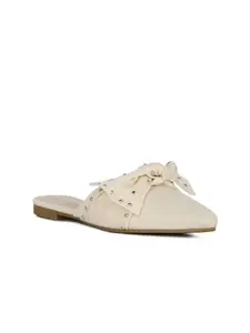 London Rag Women Beige Embellished Mules with Bows Flats