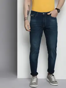 The Indian Garage Co Men Slim Fit Low Distress Light Fade Stretchable Jeans
