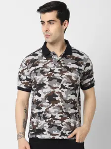 VASTRADO Men Black & Brown Camouflage Printed Polo Collar Cotton T-shirt
