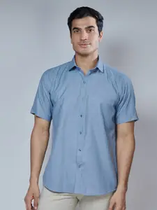 MARK & ALBERT Men Blue Classic Slim Fit Cotton Formal Shirt