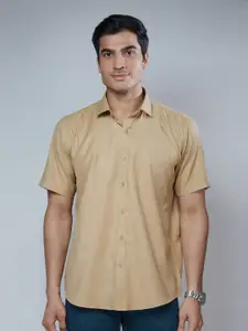 MARK & ALBERT Men Beige Classic Slim Fit Cotton Formal Shirt