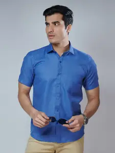 MARK & ALBERT Men Blue Classic Slim Fit Cotton Formal Shirt