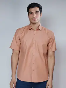MARK & ALBERT Men Peach-Coloured Classic Slim Fit Cotton Formal Shirt
