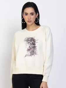 Species Women Cream-Coloured Graphic Printed Sweatshirt