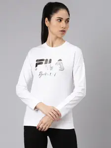 FILA Women White Typography Printed Organic Cotton T-shirt
