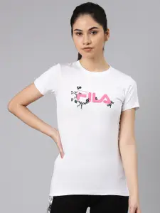 FILA Women White Graphic Printed Organic Cotton T-shirt