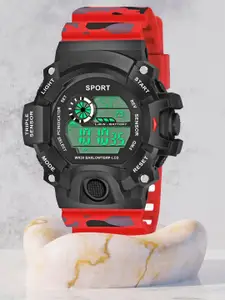 Shocknshop Men Black Dial & Black Textured Straps Digital Multi Function Watch