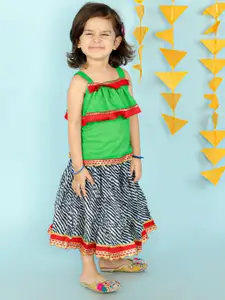 KID1 Girls Green & Black Cotton Ready to Wear Lehenga Choli