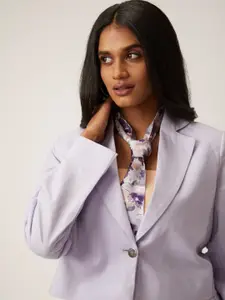 NOT SO PINK Women Purple Solid Single Breasted Crop Blazer