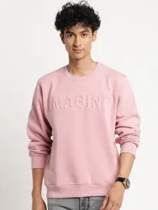 Turtle Men Pink Solid Round Neck Cotton Sweatshirt