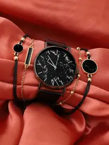 HAUTE SAUCE by  Campus Sutra Women Black Solid Watch & Bracelet Gift Set AW22_HSWB5003