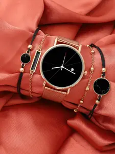 HAUTE SAUCE by  Campus Sutra Women Rose Gold & Black Solid Watch Gift Set AW22_HSWB5032