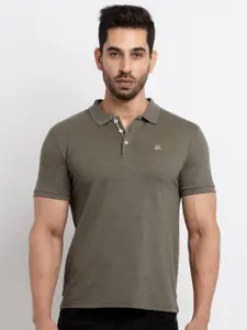 Status Quo Men Olive Green Polo Collar Cotton T-shirt