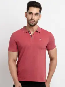 Status Quo Men Red Solid Polo Collar Cotton T-shirt
