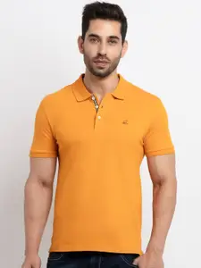 Status Quo Men Mustard Yellow Solid Polo Collar Cotton T-shirt