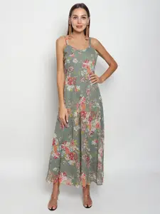 ISAM Green Floral Chiffon Maxi Maxi Dress