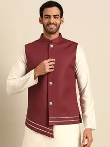 KISAH Men Maroon Solid Nehru Jacket