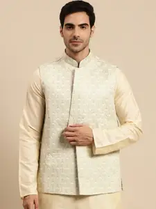 KISAH Men Light Green Embellished  Nehru Jackets