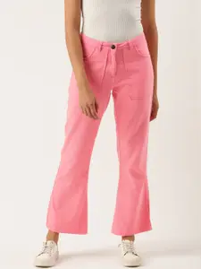 IVOC Women Pink Solid Pure Cotton Mid-Rise Bootcut Jeans