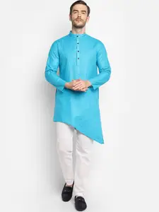 DEVOILER Mandarin Collar Long Sleeves Straight Fit Asymmetric Hemline Cotton Kurta