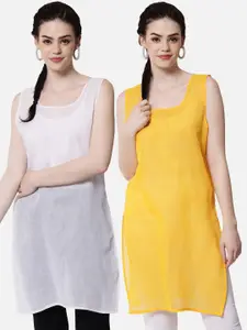 PARAMOUNT CHIKAN Women Mustard & White Pack Of 2 Solid Cotton Camisoles