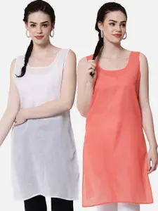 PARAMOUNT CHIKAN Coral & White Women Pack Of 2 Solid Cotton Camisoles